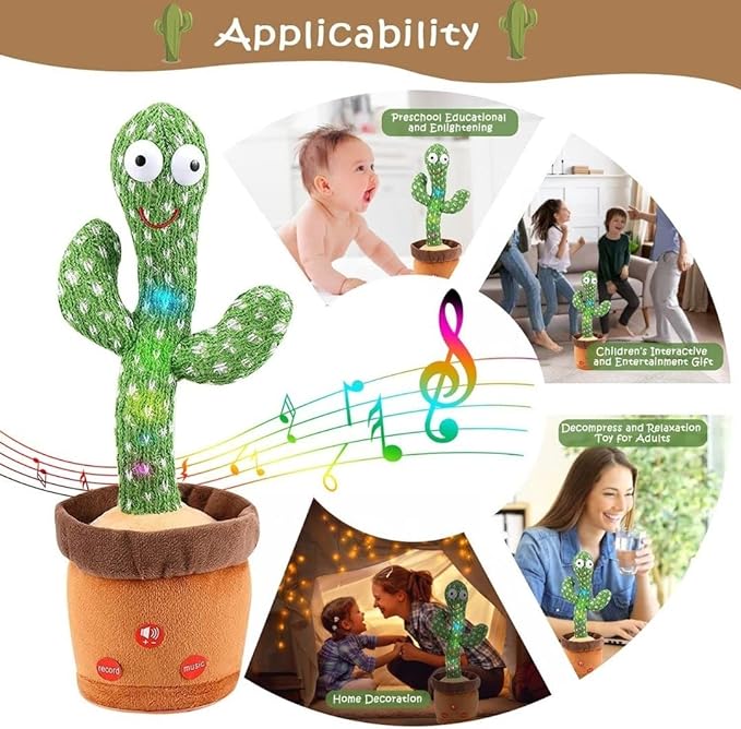 Cactus Bailarín Con Luces Y Micrófono – Repite Tu Voz – 120 Canciones – Peluche Interactivo – Batería Recargable – Regalo Para Niños