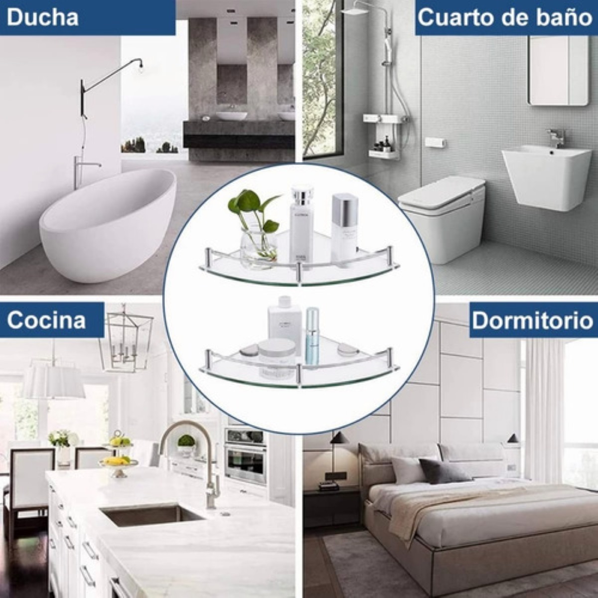Repisas Esquineras De Vidrio P/baño Cristal Templano 6 pzs 