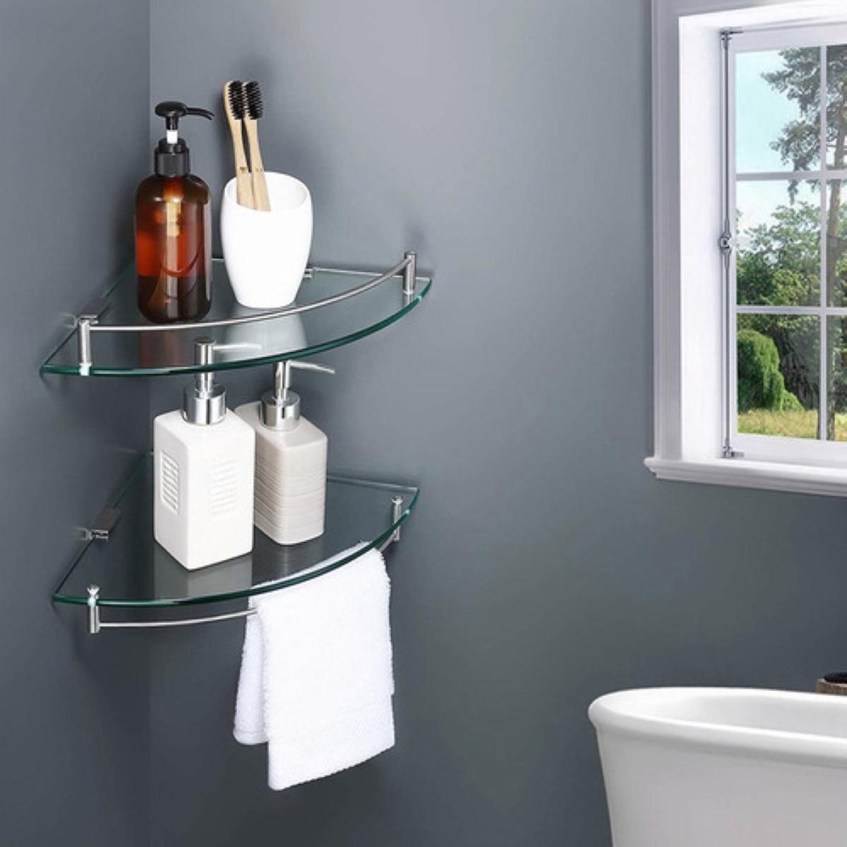 Repisas Esquineras De Vidrio P/baño Cristal Templano 6 pzs 