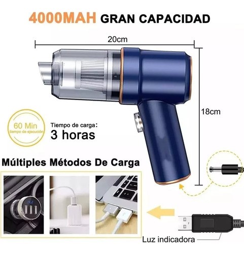 Aspiradora Para Auto Mini Portatil De Mano Inalambrica Azul