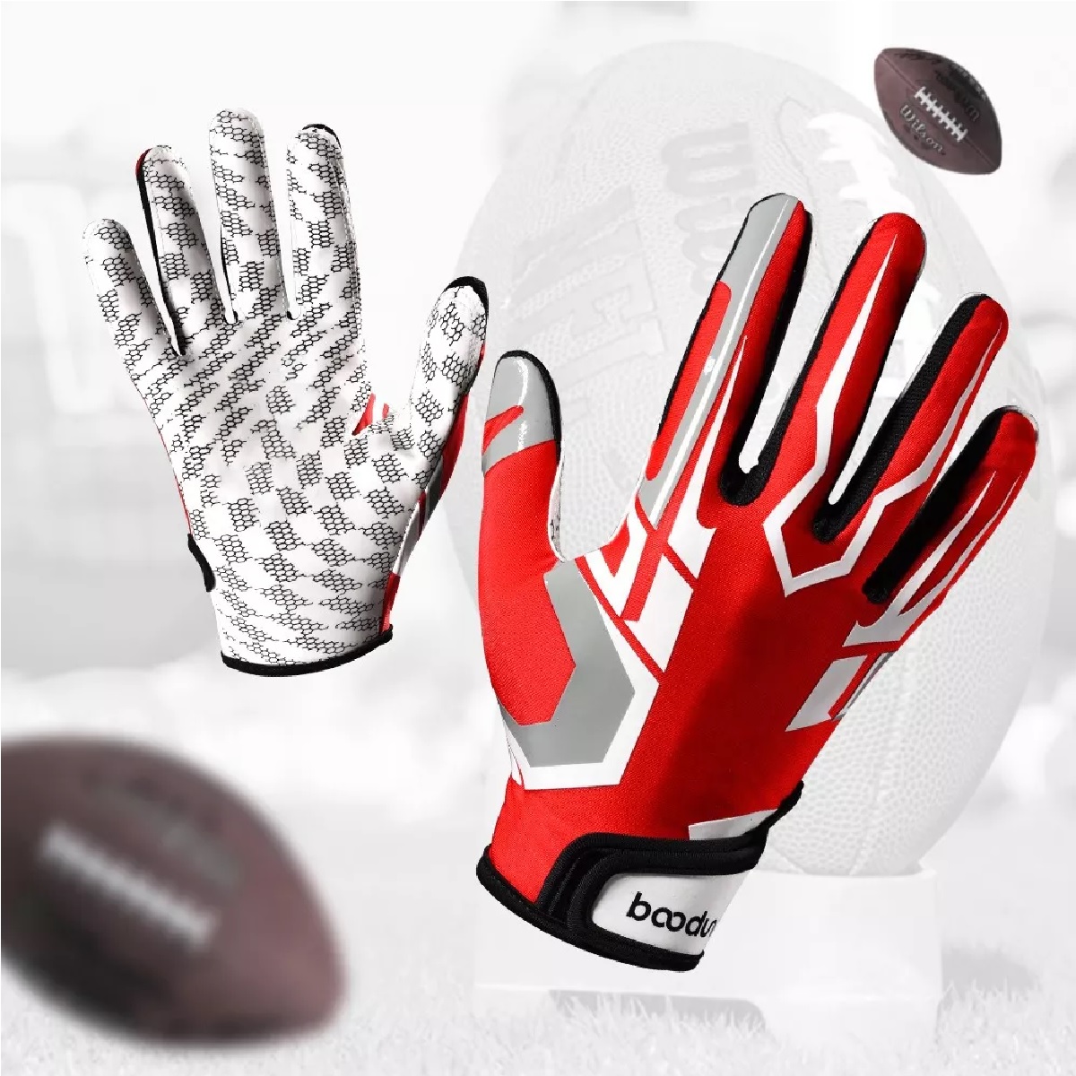 Guantes Antideslizantes Para Fútbol Americano Rojo Talla S