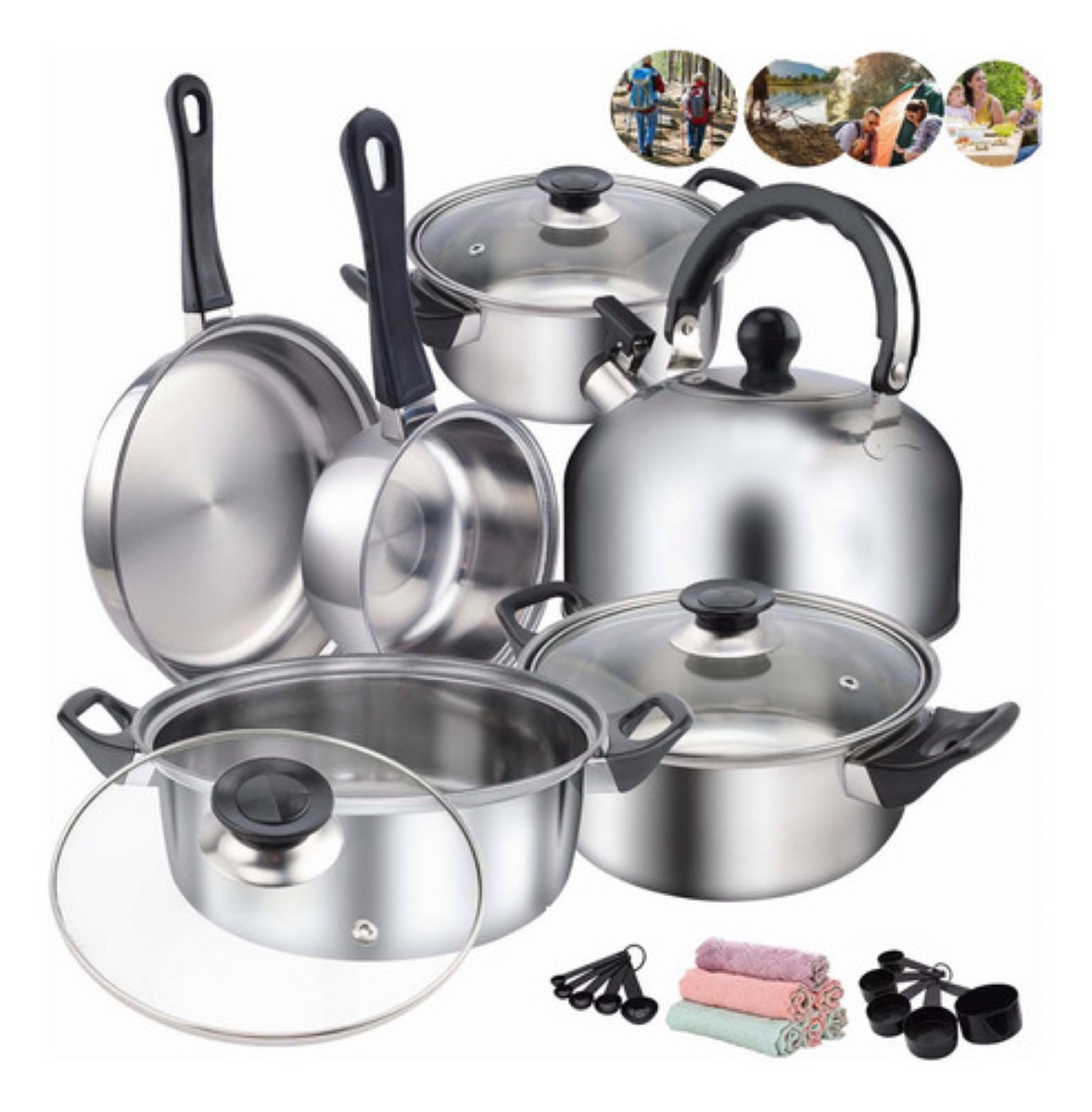 Bateria De Cocina Cacerolas Y Sarten 21 Pzs Acero Inoxidable PLATA