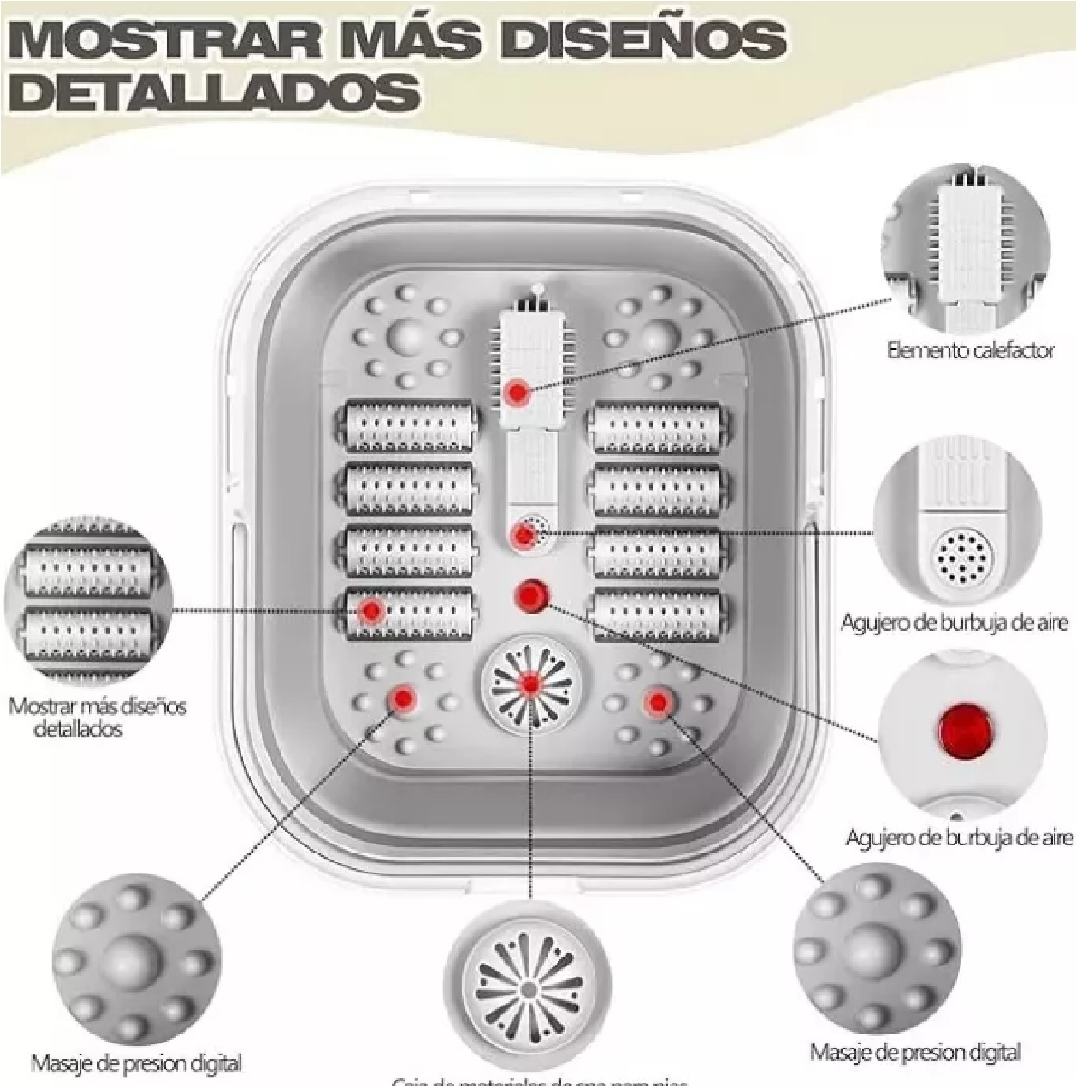 Tina Masajeador De Baño Pies 220v Plegable Con Calor Y Masaje De Burbujas