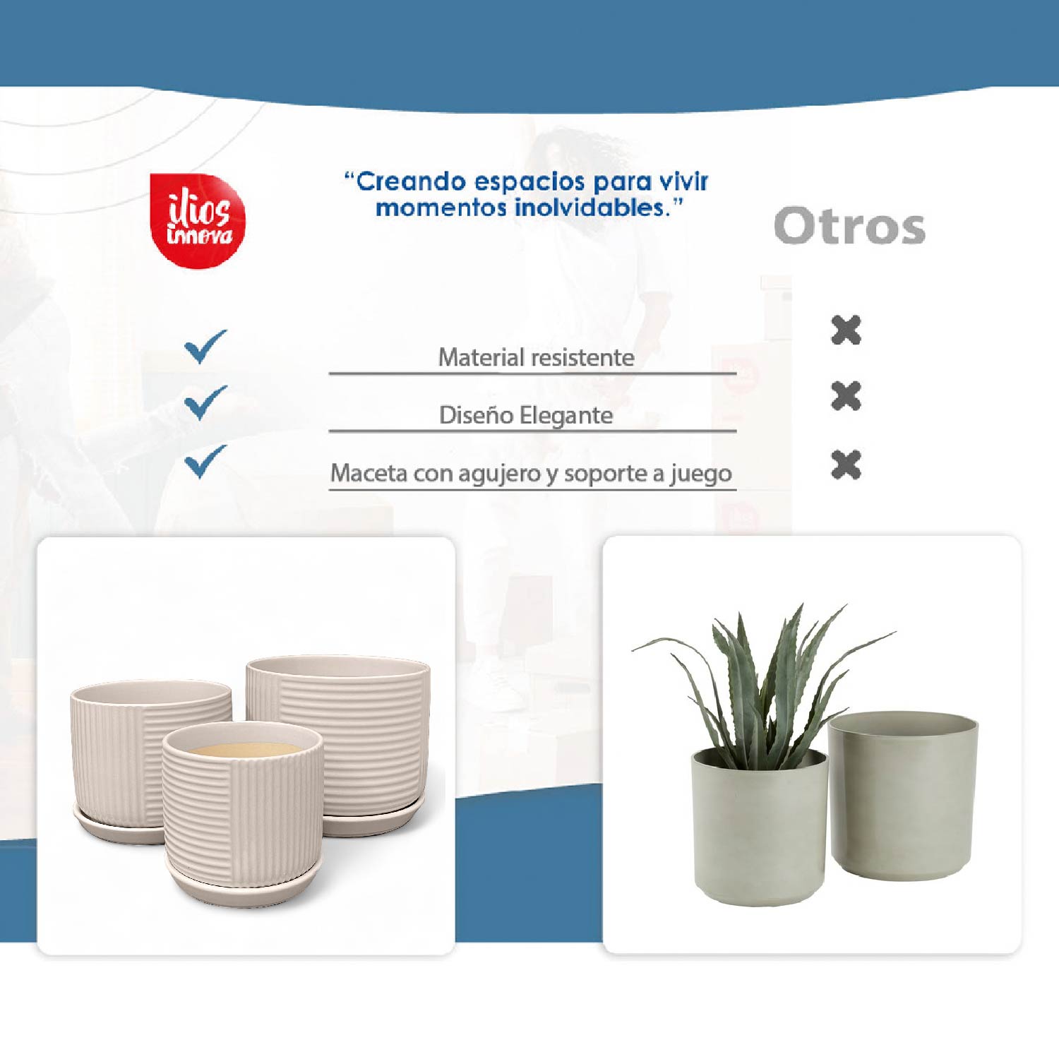 Ilios Innova | Kit de Macetas Decorativas Pequeñas Gris- Elegancia y Calidad