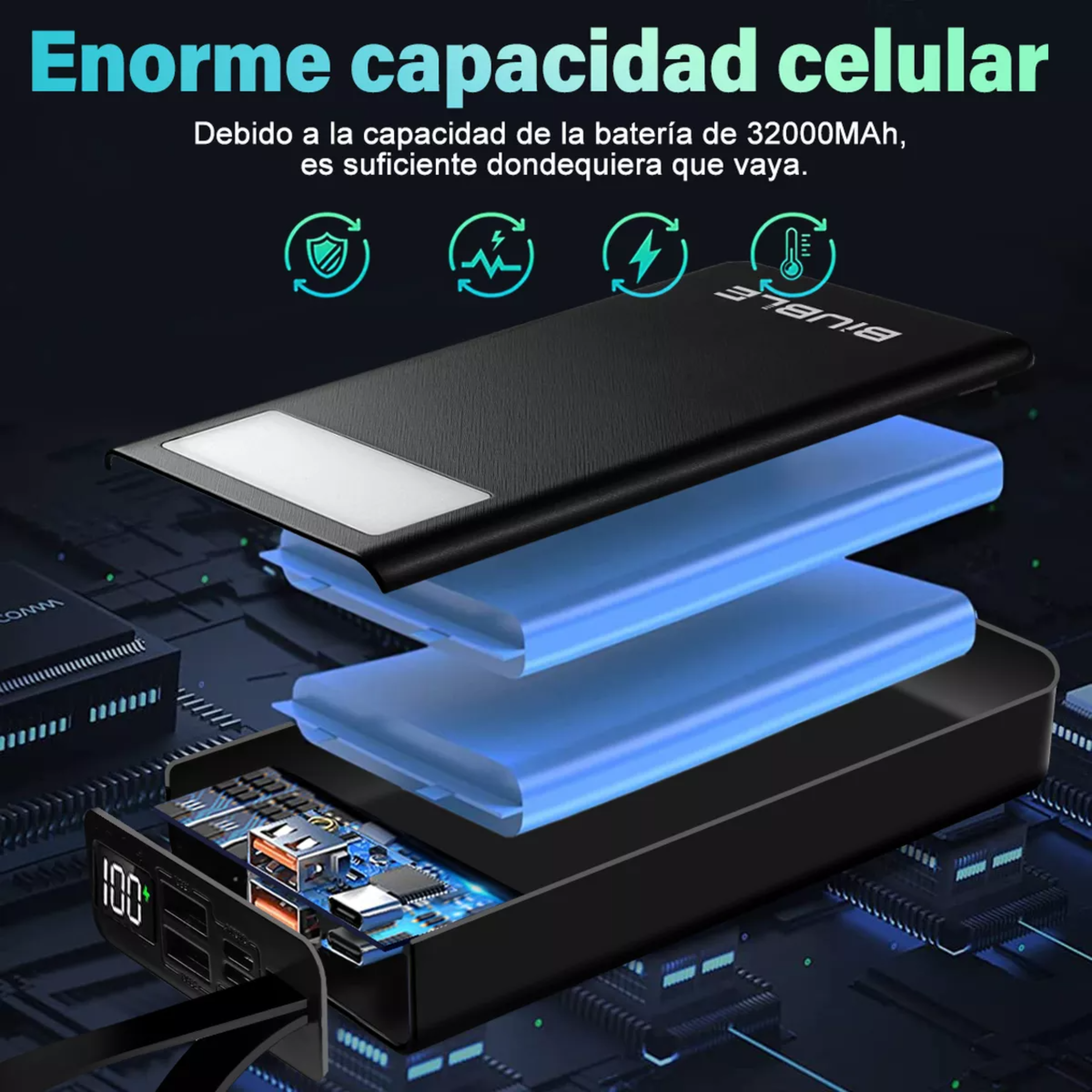 Power Bank Batería Portátil 30000mah Pd 20w Carga Rápida BIUBLE ML032 Con 2 Puertos Usb Entrada/salida Tipo C Con Pantalla /Linterna Luz Fuerte