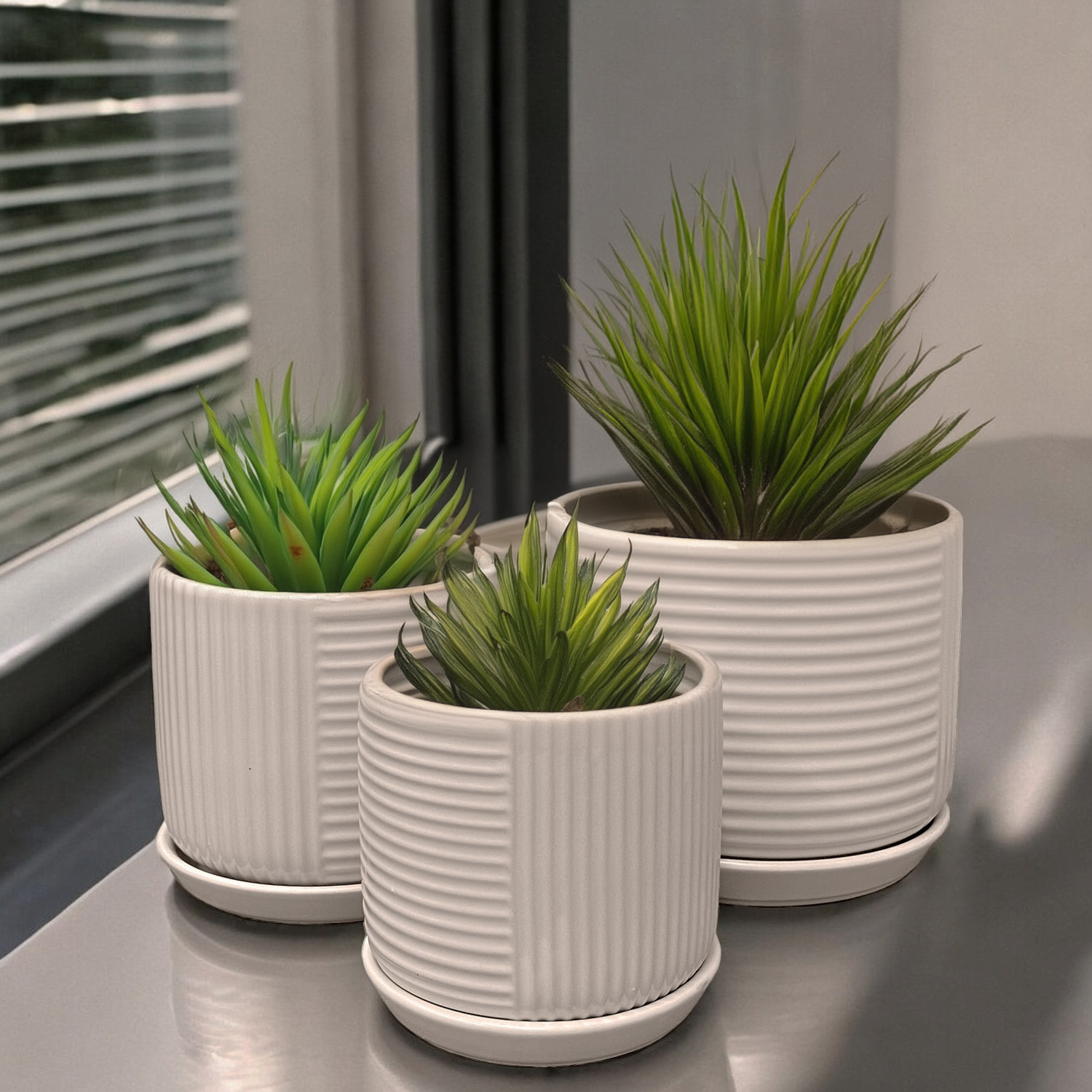 Ilios Innova | Kit de Macetas Decorativas Pequeñas Gris- Elegancia y Calidad