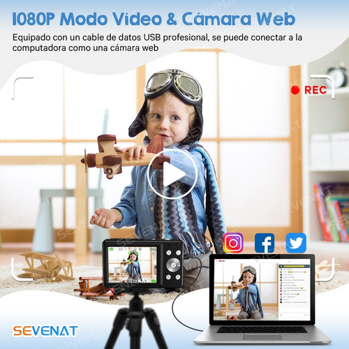 Cámara Digital 1080p 44mp Webcam Filtros Principiantes +32gb