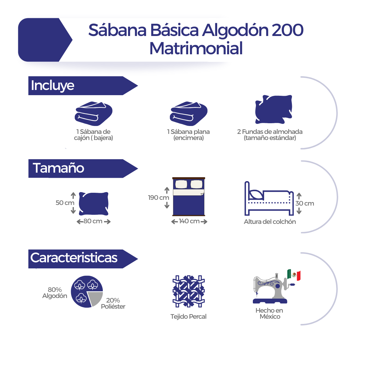Juego de Sábanas Básica Algodón Percal 200 -Palmas -Matrimonial 