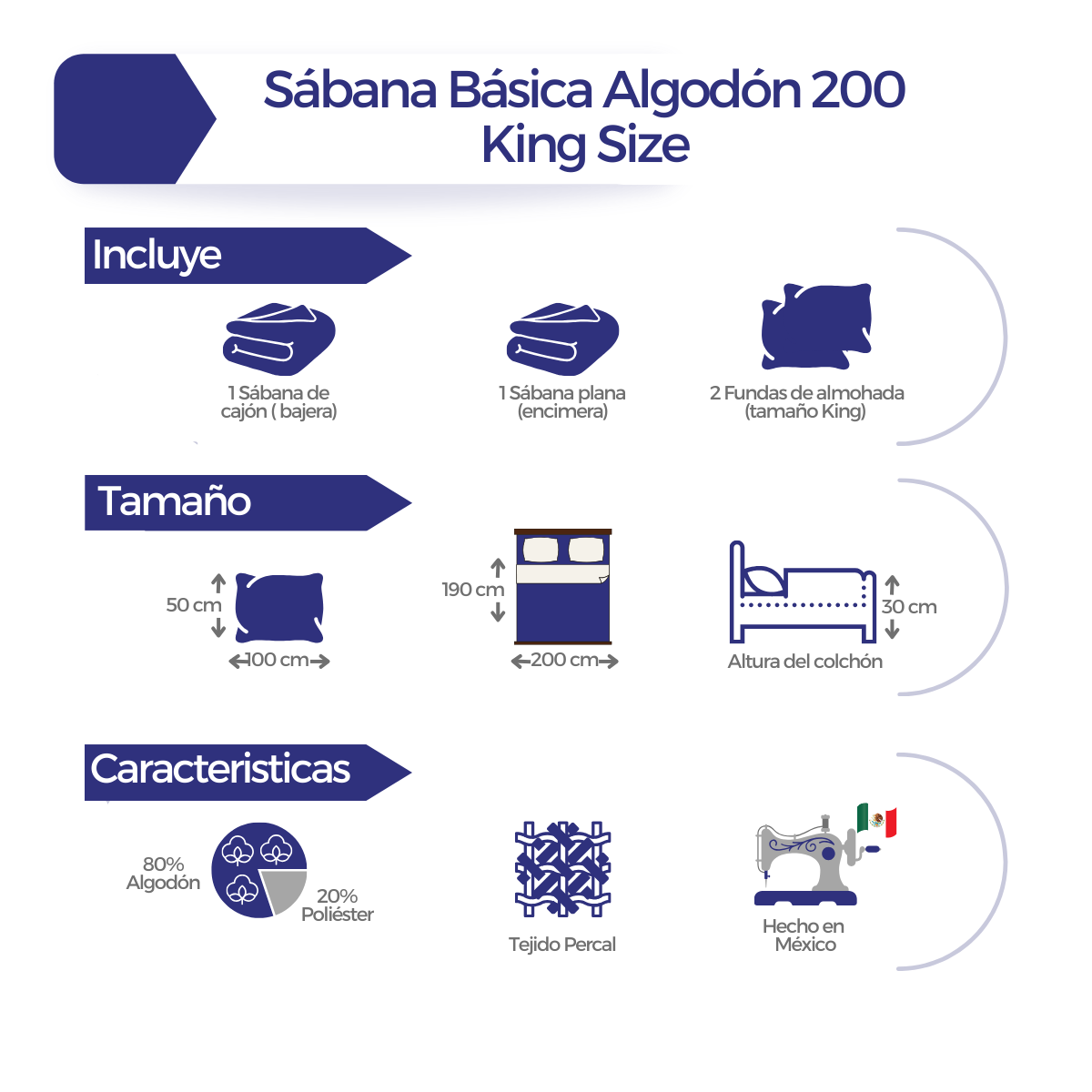 Juego de Sábanas Básica Algodón Percal 200 -Palmas -King Size