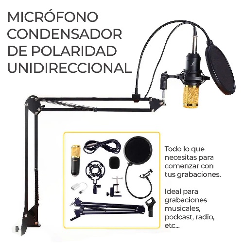 Micrófono Condensador con Brazo Flexible para Grabación.