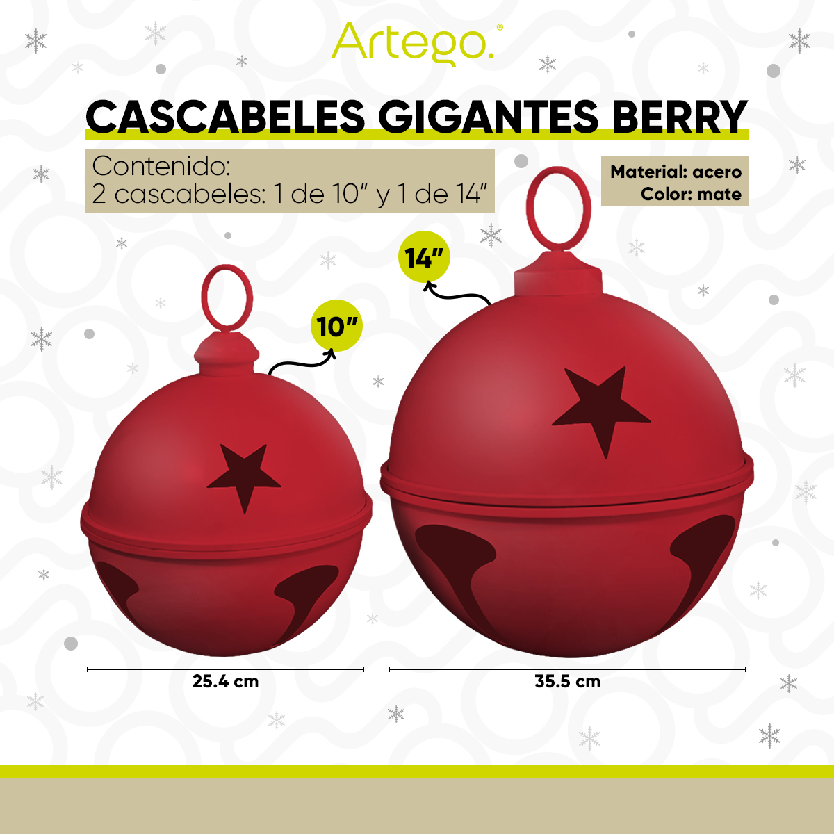 Cascabeles navideños gigantes Set 2 piezas metal Pie de árbol centro de mesa decoración navidad Huge Christmas Jingle bells Berry