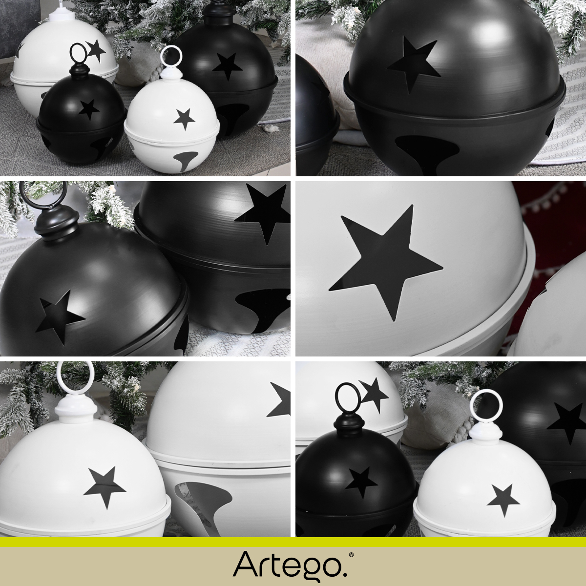 Cascabeles navideños gigantes Set 2 piezas metal Pie de árbol centro de mesa decoración navidad Huge Christmas Jingle bells Night