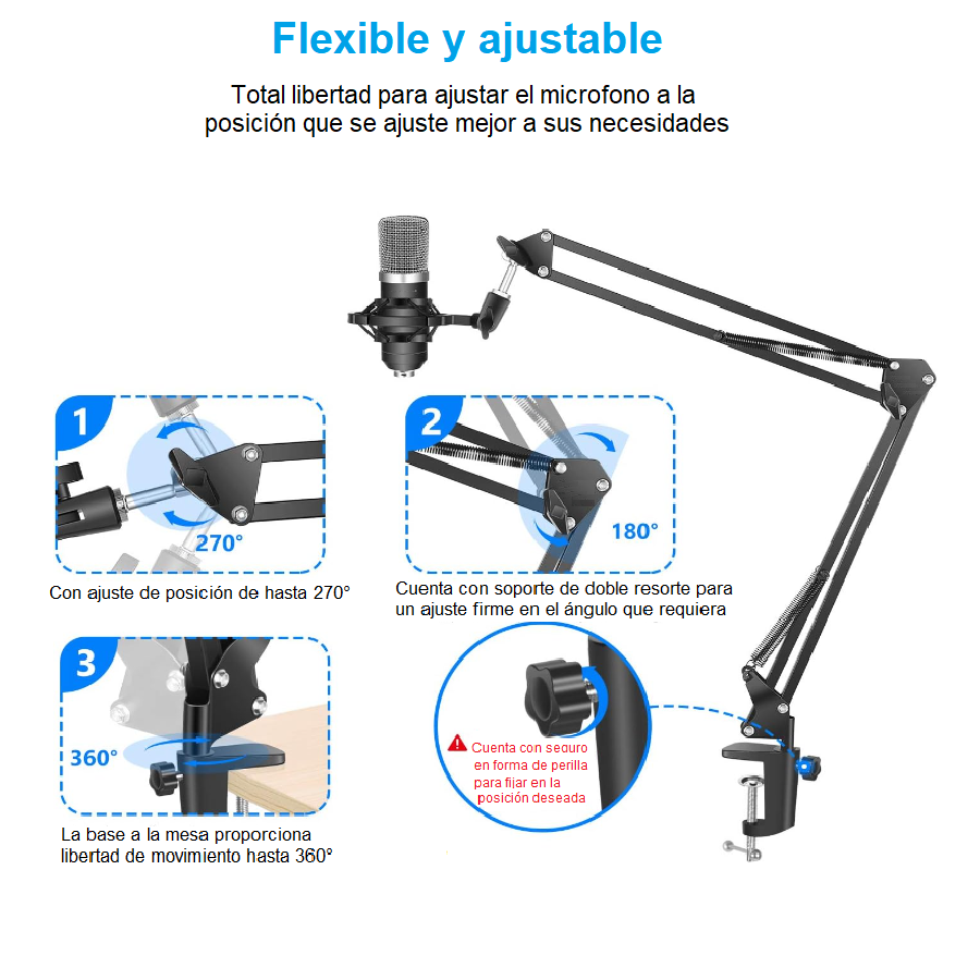Micrófono Condensador con Brazo Flexible para Grabación.