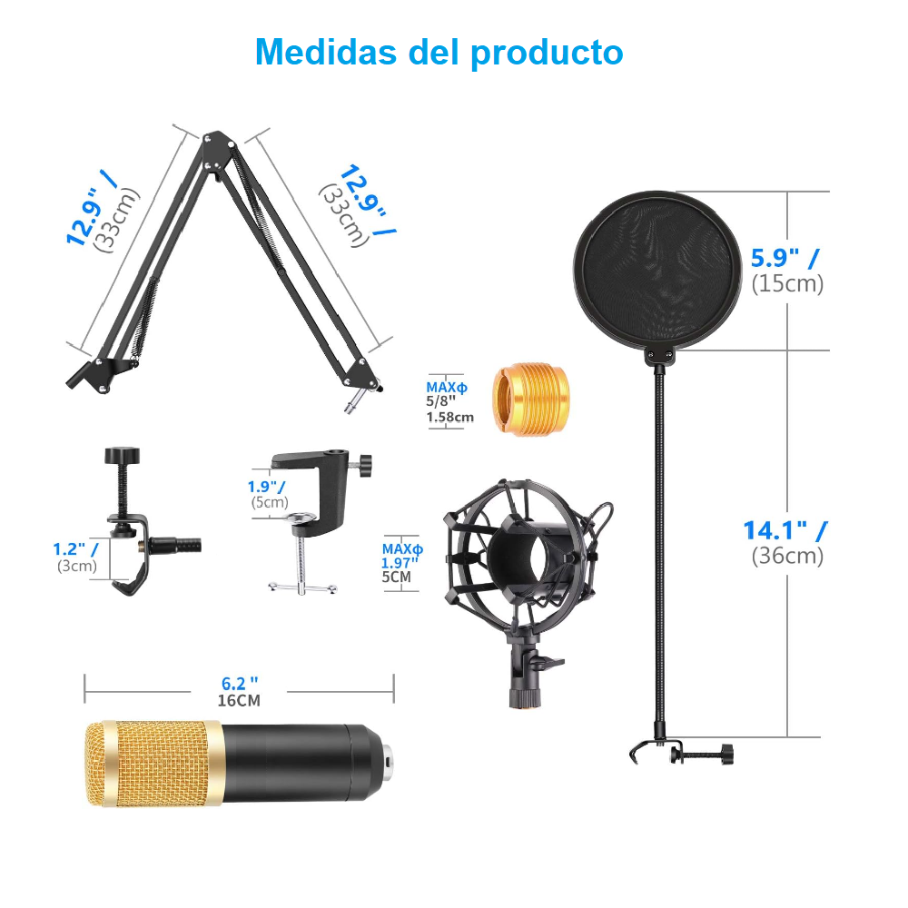 Micrófono Condensador con Brazo Flexible para Grabación.