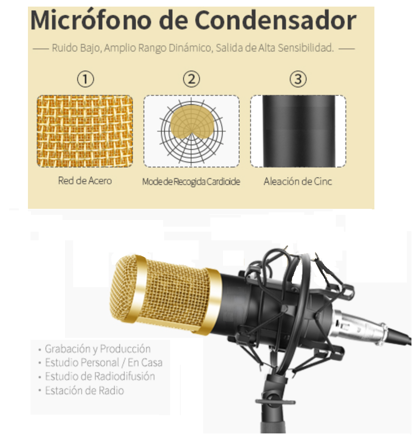 Micrófono Condensador con Brazo Flexible para Grabación.