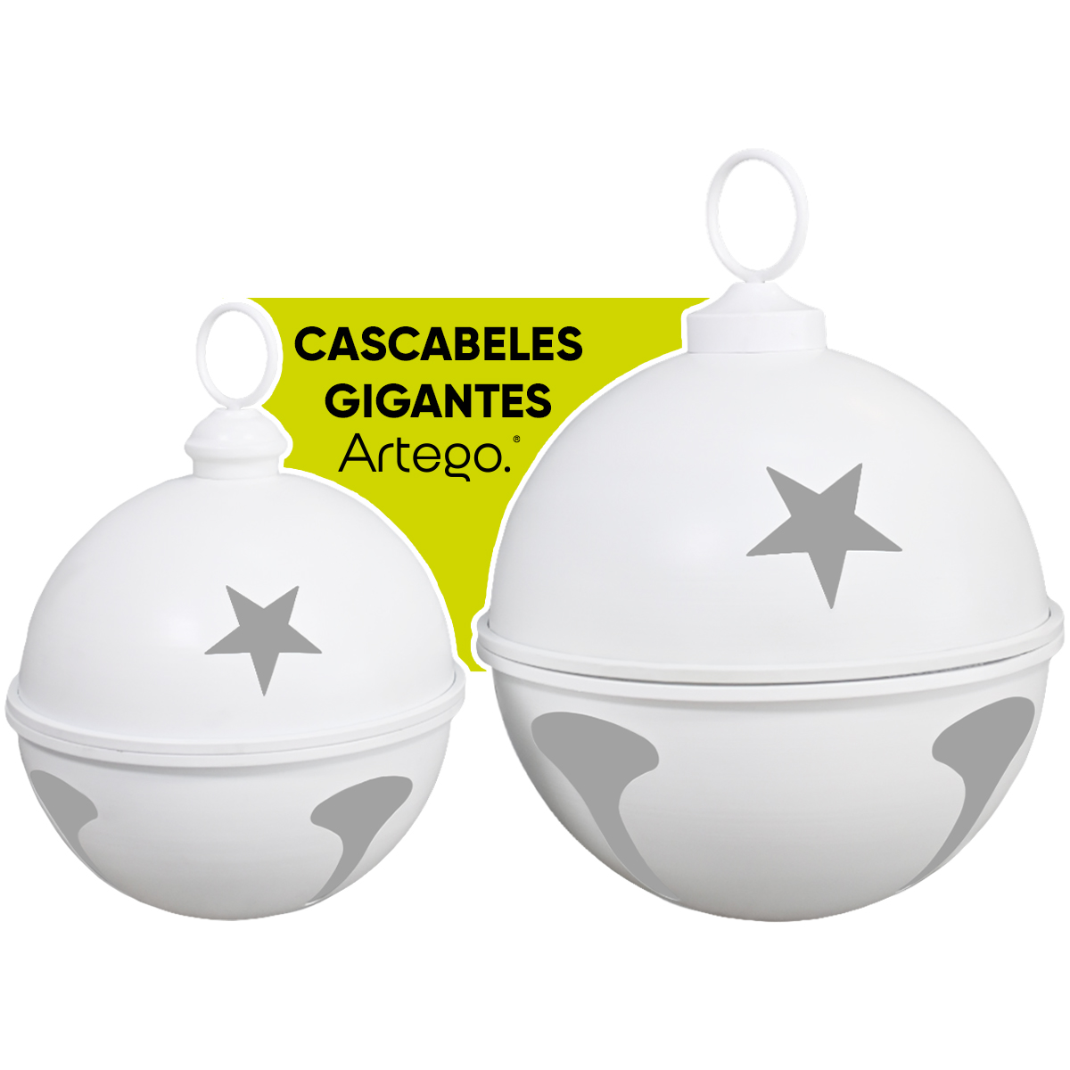 Cascabeles navideños gigantes Set 2 piezas metal Pie de árbol centro de mesa decoración navidad Huge Christmas Jingle bells Snow
