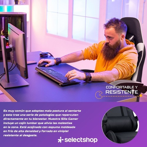 Silla Gamer Reclinable Giratoria Ergonómica Súper Cómoda Negro/Blanco