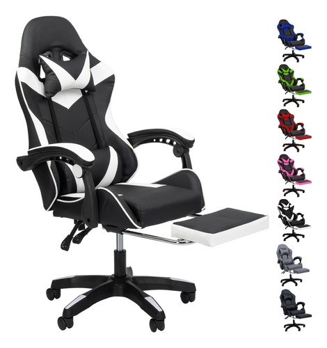 Silla Gamer Reclinable Giratoria Ergonómica Súper Cómoda Negro/Blanco