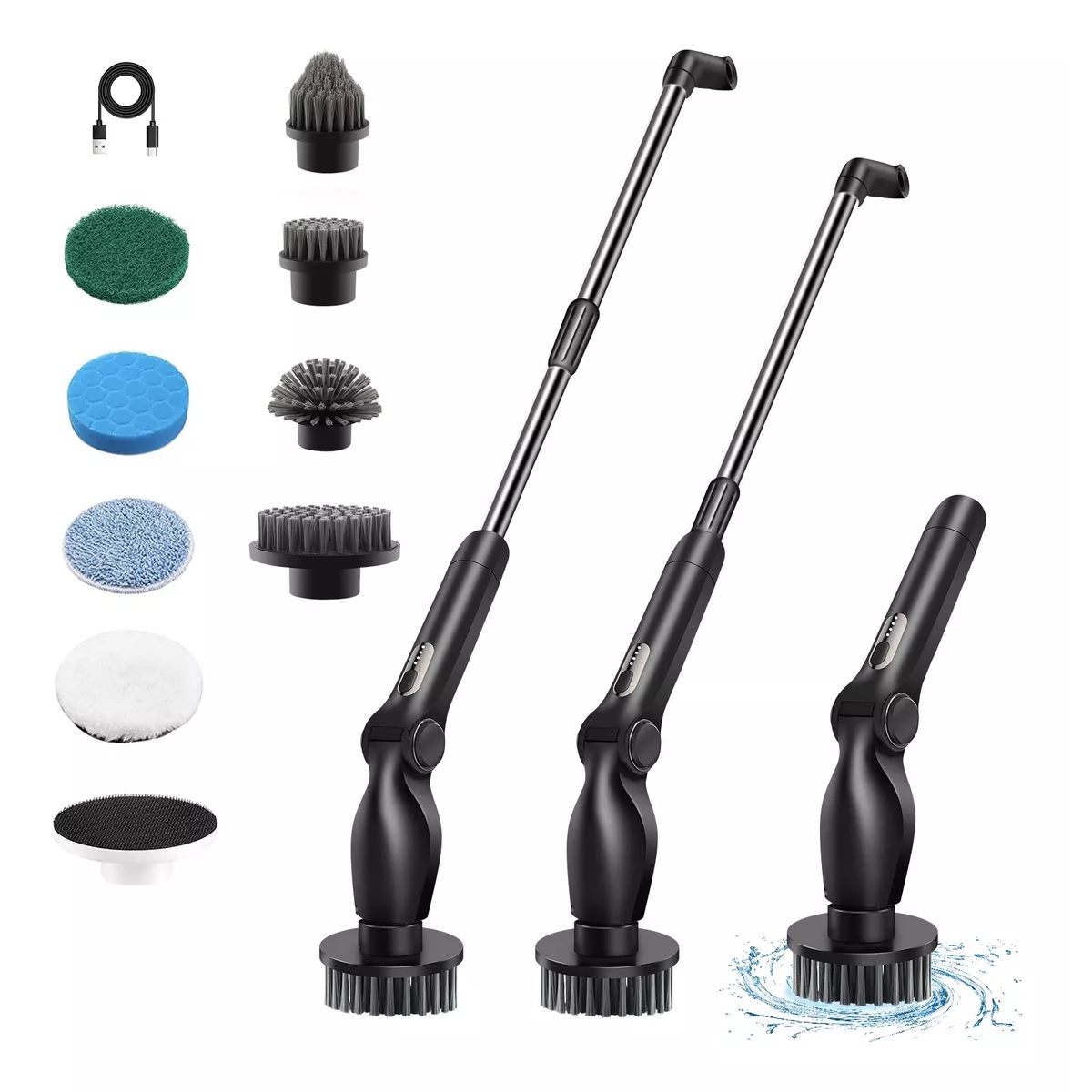 Cepillo De Limpieza Eléctrico Para Baño Y Cocina Recargable Negro