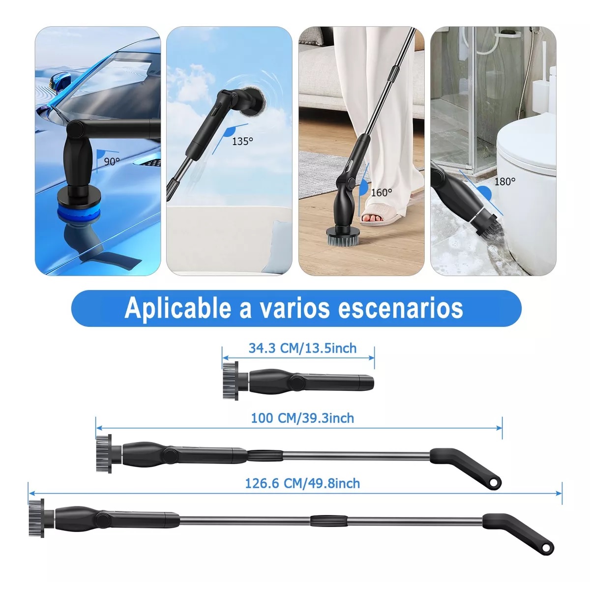 Cepillo De Limpieza Eléctrico Para Baño Y Cocina Recargable Negro