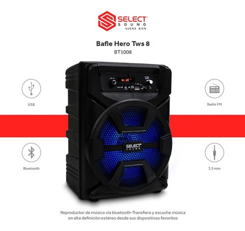 Bocina Amplificador 8 Select Sound Hero Tws Bluetooth 2500w Color Negro