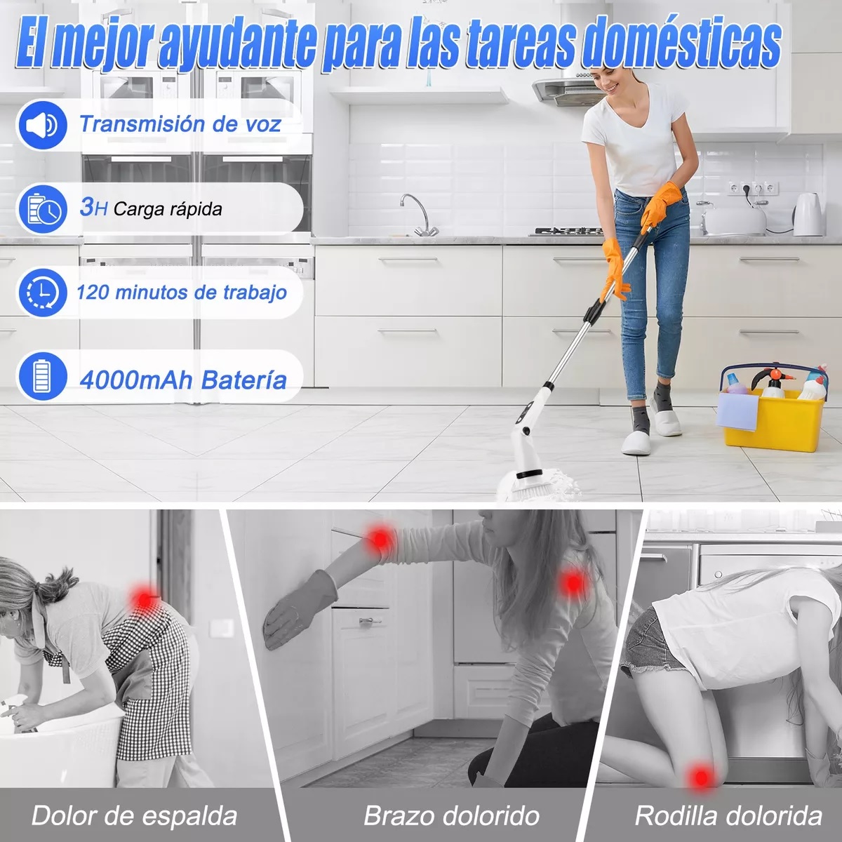 Cepillo De Limpieza Eléctrico 8 En 1 Inalámbrico