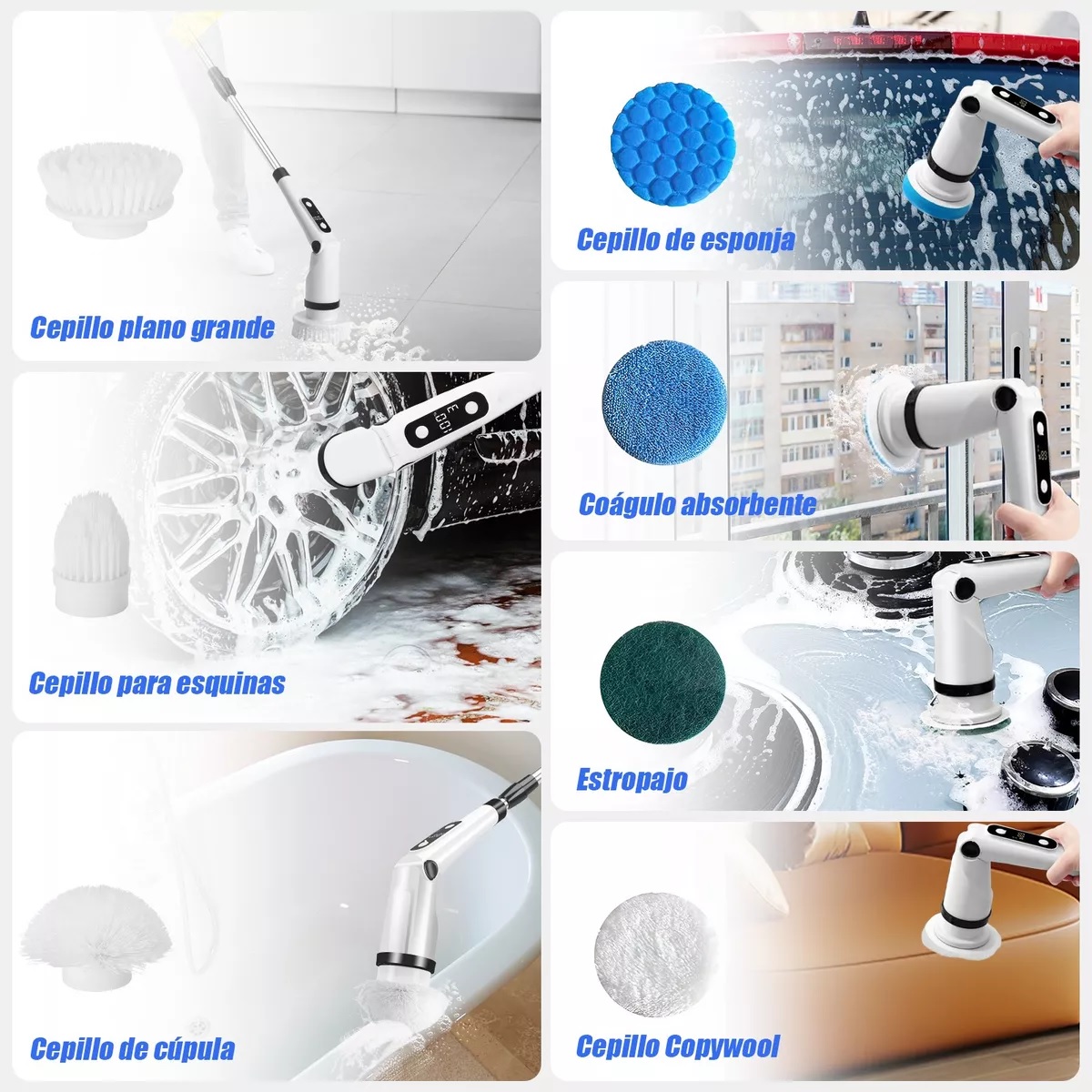 Cepillo De Limpieza Eléctrico 8 En 1 Inalámbrico