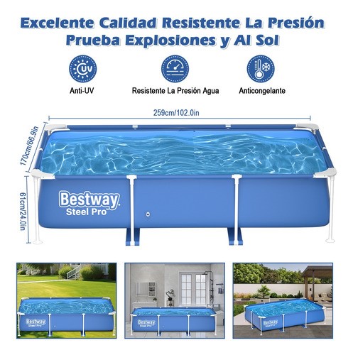 Alberca Estructural Rectangular Con 2300 Litros 2.59 m X 1.7m