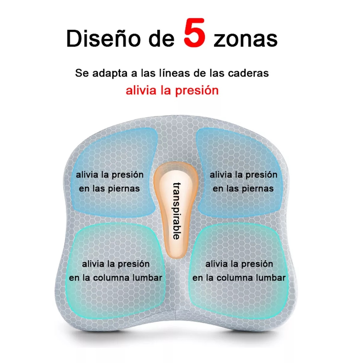 Cojin De Gel Asiento Ergonomico Para Sillas Auto De Oficina Gris