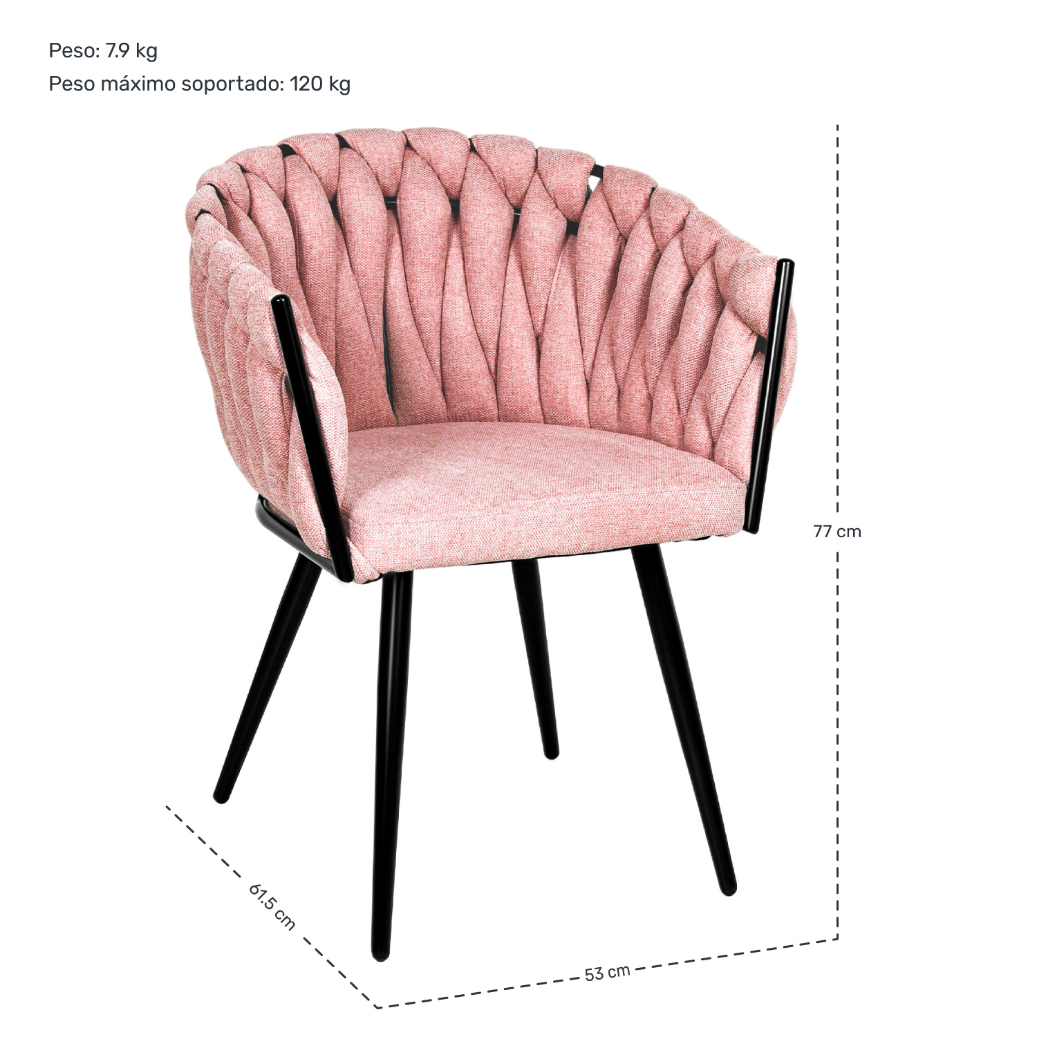 Set 2 Sillas Comedor Patron Tejido Elegante Moderno Rosa