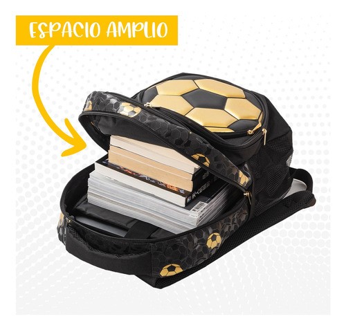 Mochila Escolar de Niño, Fútbol Elite negra BALON DORADO