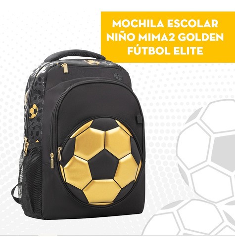 Mochila Escolar de Niño, Fútbol Elite negra BALON DORADO