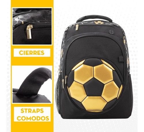 Mochila Escolar de Niño, Fútbol Elite negra BALON DORADO