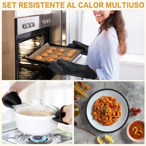 Guantes De Silicon Cocina/horno 6 Piezas Resistente Al Calor NEGRO