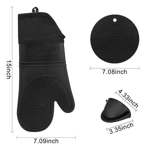 Guantes De Silicon Cocina/horno 6 Piezas Resistente Al Calor NEGRO