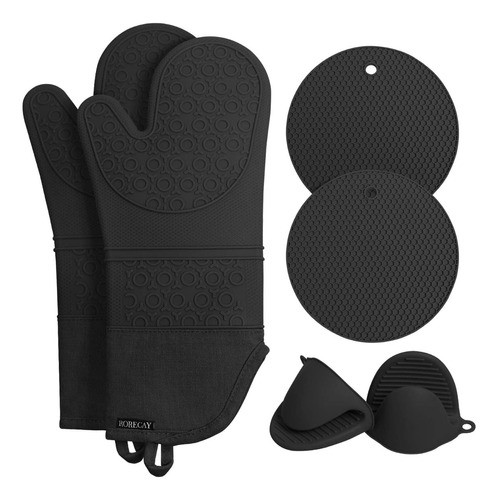 Guantes De Silicon Cocina/horno 6 Piezas Resistente Al Calor NEGRO