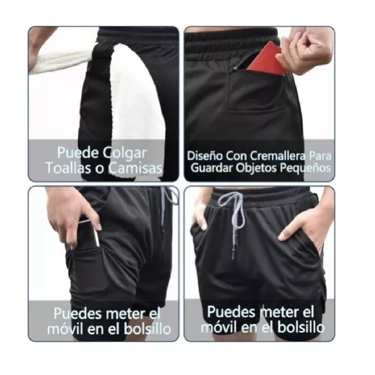 Gym Short Con Licra Deportiva 2 En 1 Hombre Ejercicio Negro Talla M