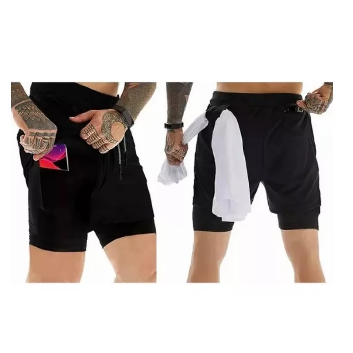 Gym Short Con Licra Deportiva 2 En 1 Hombre Ejercicio Negro Talla M