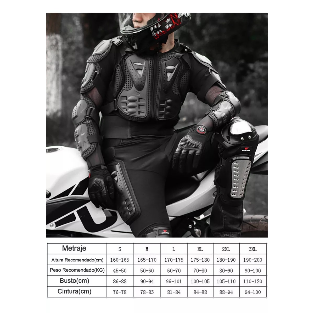 Kit Esqueleto Protector Incluye Rodilleras y Guantes Talla G