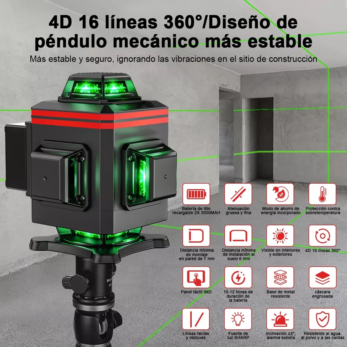 Niveles Laser 4d 3° Autonivelante Pantalla Digital 6 Líneas 