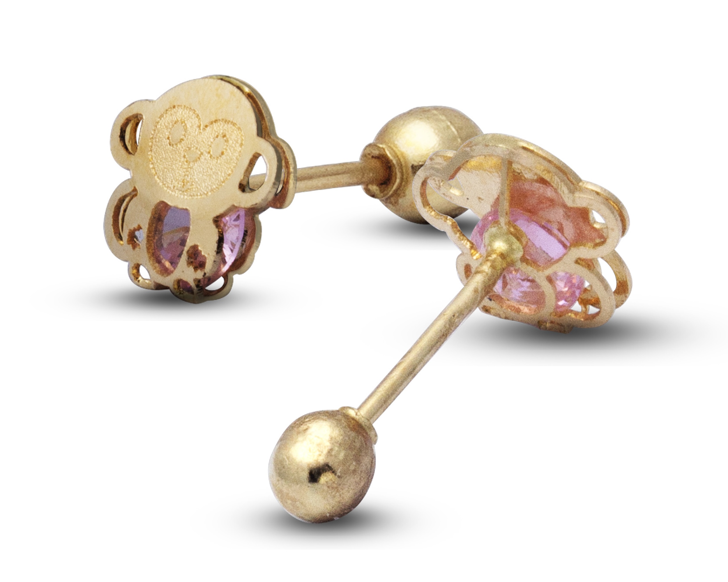 Broquel Arete Oro 10k Horoz Mono Circonia rosa S555