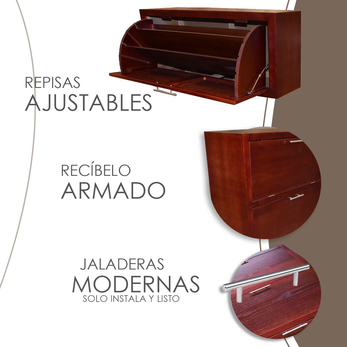 "Mueble Zapatero Moderno Minimalista Para 36 Pares O 24 Pares Caoba  "