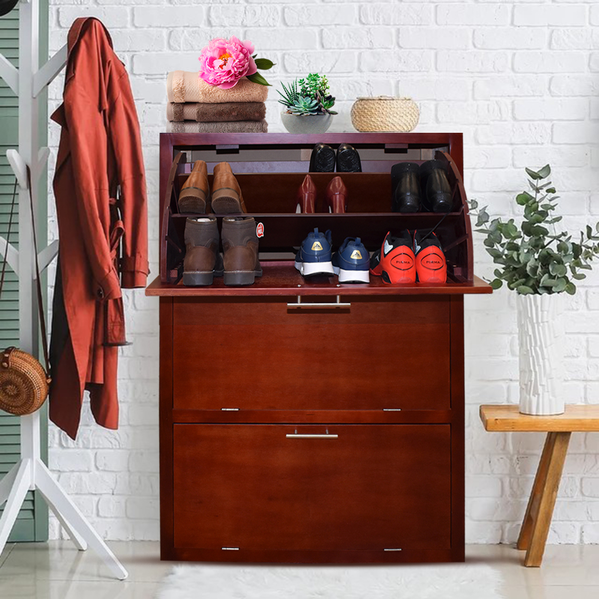 "Mueble Zapatero Moderno Minimalista Para 36 Pares O 24 Pares Caoba  "