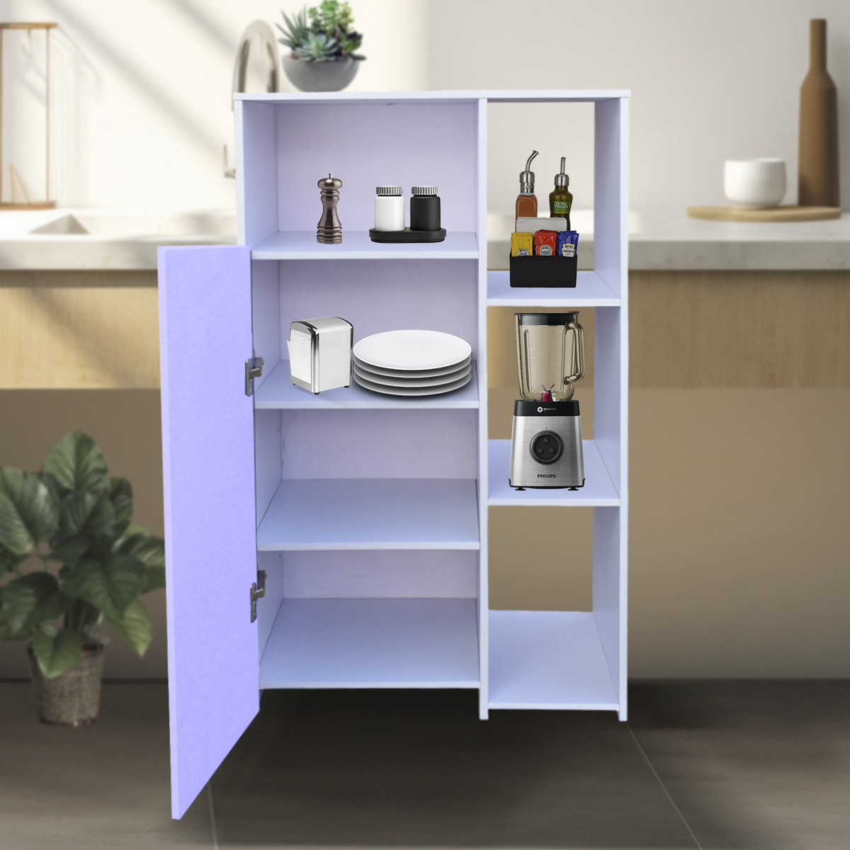 Hogare Mueble Alacena Despensero Organizador Practico Multiusos de melamina de alta resistencia, con puerta y estantes Color Blanco