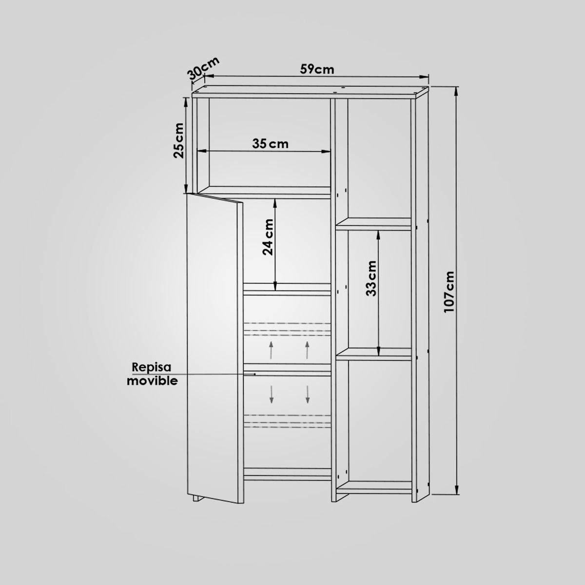 Hogare Mueble Alacena Despensero Organizador Practico Multiusos de melamina de alta resistencia, con puerta y estantes Color Blanco