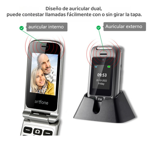 Pantalla Doble Liberado Senior Flip Teléfono Para Personas Mayores Con Base De Carga,artfone 4g Desbloquead Senior Teléfono Celular Con Linterna Y Sos