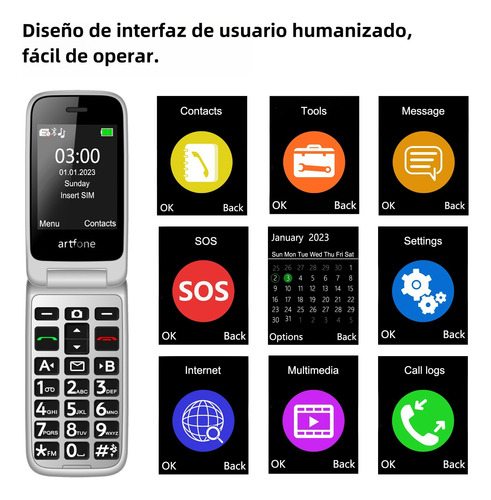 Pantalla Doble Liberado Senior Flip Teléfono Para Personas Mayores Con Base De Carga,artfone 4g Desbloquead Senior Teléfono Celular Con Linterna Y Sos