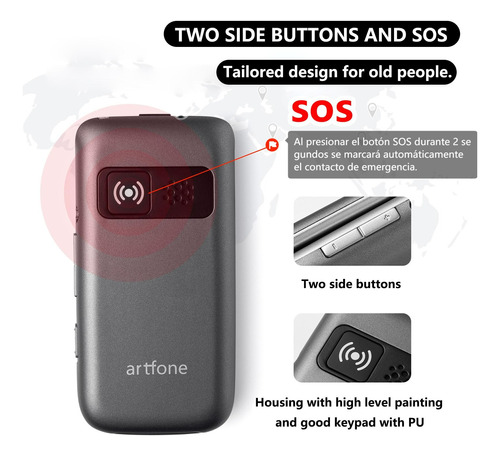 Pantalla Doble Liberado Senior Flip Teléfono Para Personas Mayores Con Base De Carga,artfone 4g Desbloquead Senior Teléfono Celular Con Linterna Y Sos