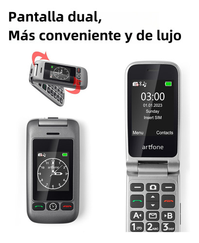 Pantalla Doble Liberado Senior Flip Teléfono Para Personas Mayores Con Base De Carga,artfone 4g Desbloquead Senior Teléfono Celular Con Linterna Y Sos