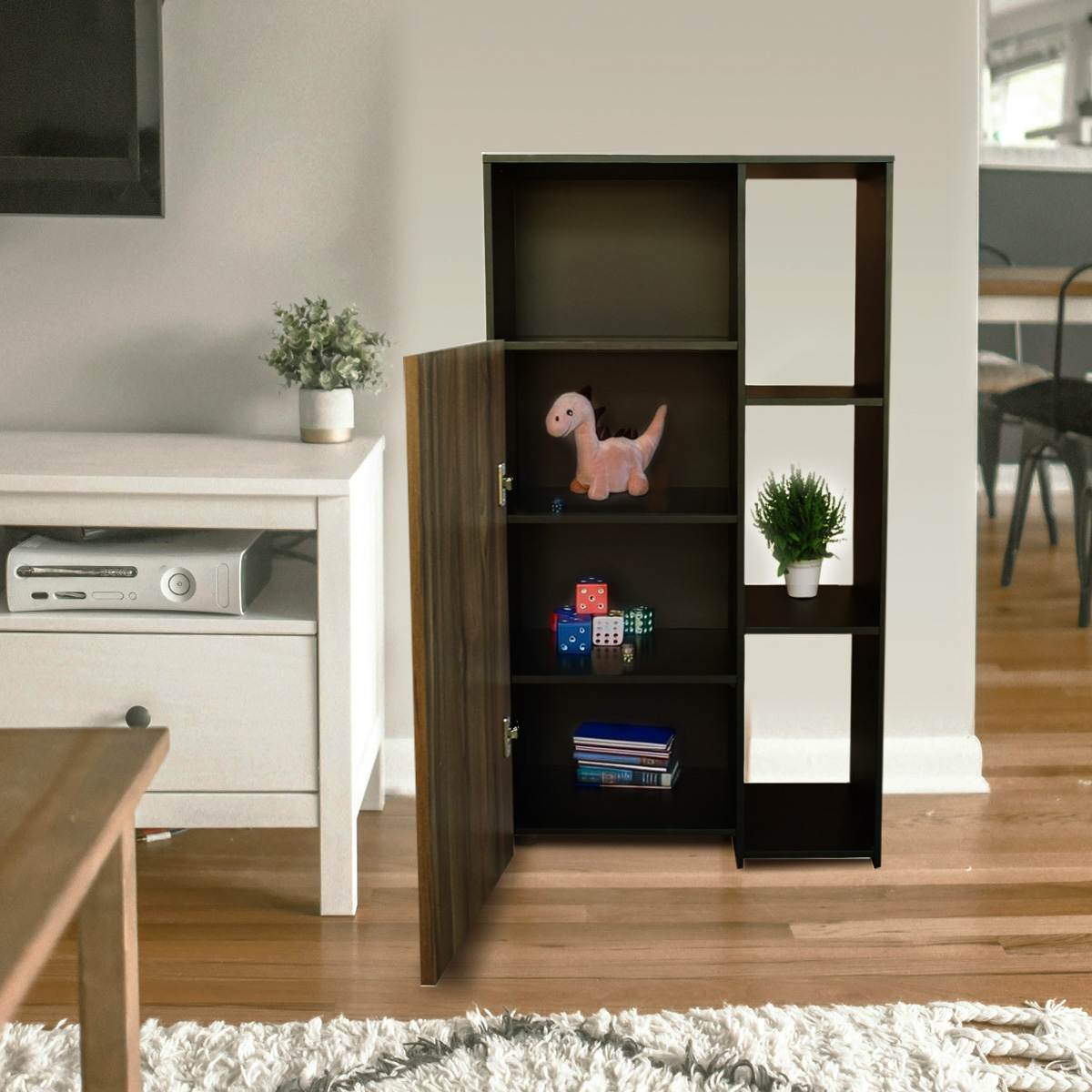 Hogare Mueble Alacena Despensero Organizador Practico Multiusos de melamina de alta resistencia con puerta y estantes Color Negro Parota